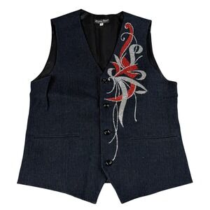 Cuong Nam Pinstripe Structured Button Front Vest‎ Glitter Appliqué Size Small